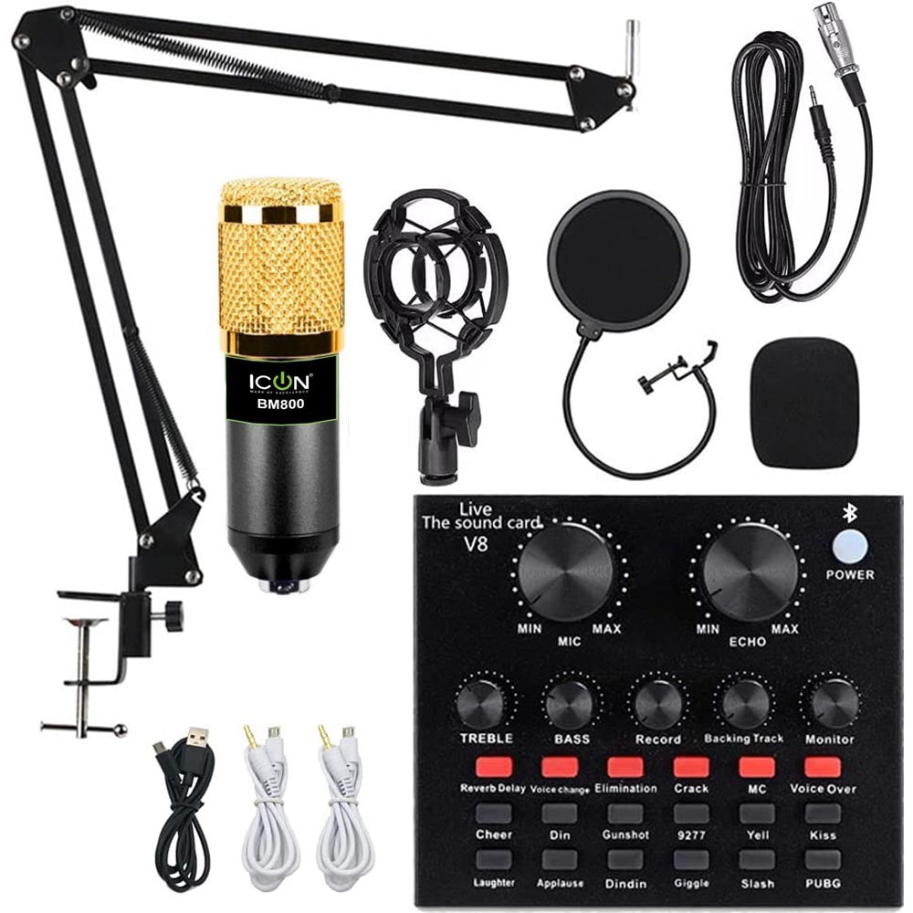 ICON Brand BM 800 Condenser Microphone With V8 Audio Sound Card