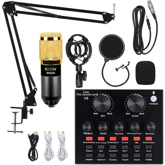 ICON Brand BM 800 Condenser Microphone With V8 Audio Sound Card