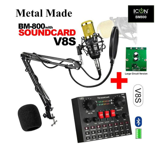 ICON Brand BM 800 Condenser Microphone With V8S Audio Sound Card